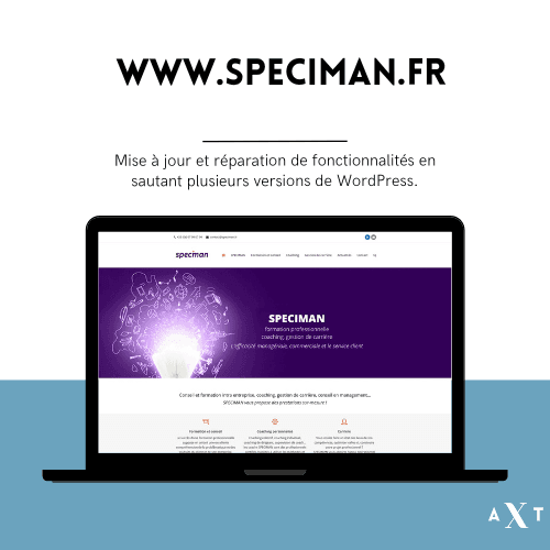 Mise à jour site vitrine et réparation bugs – https://www.speciman.fr/