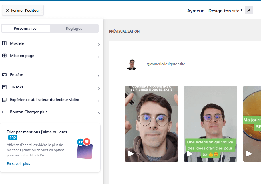 mise en place feed tiktok réglages